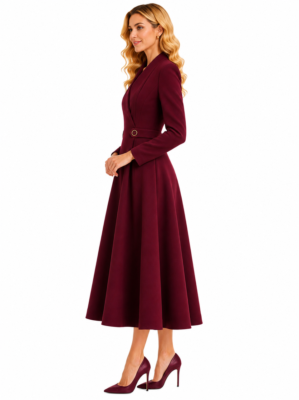 burgundy coat dress Long Sleeve Double-Breasted Wrap Chiffon Colors:Red 808 tier Clover Cape Sleeve Ankle this Kate Middleton Maroon