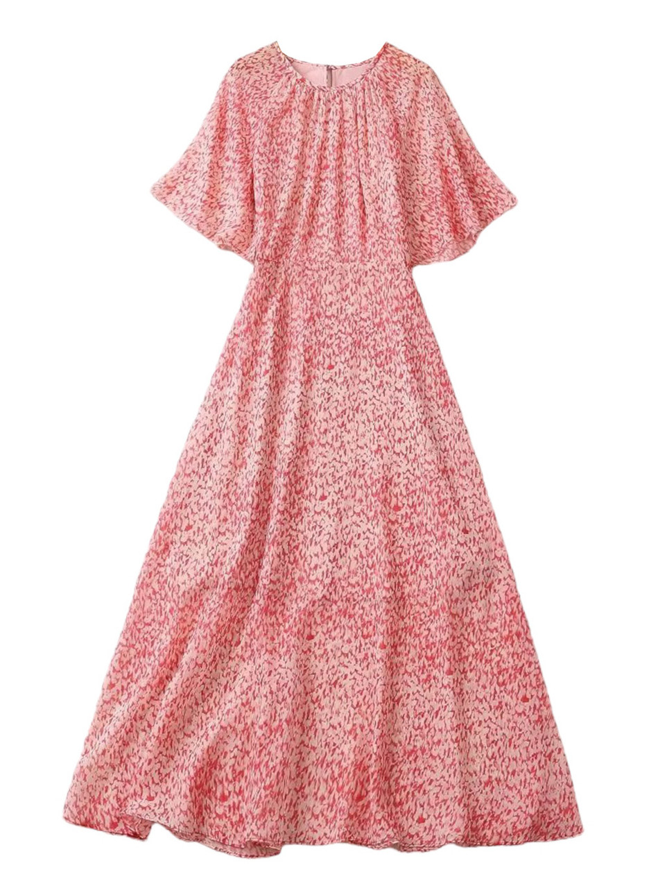 Chiffon Flutter Sleeve Midi-Length Dress