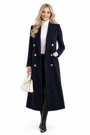 Navy Military-Style Double Breasted Tailored Slim Coat