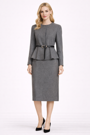 Grey Woolen Peplum Blazer and Pencil Skirt Co-ord Set