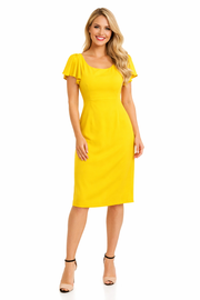 Kate Inspired Yellow Ruffle Sleeve Fitted Pencil Dress