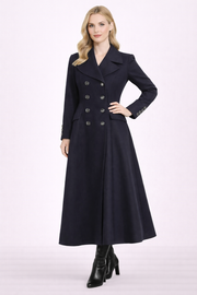 Military-Inspired Deep Navy Double-Breasted Longline Coat