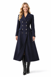 Military-Inspired Deep Navy Double-Breasted Longline Coat