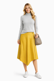 Grey Mock Neck Knit Sweater in Super Soft Yarn