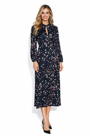 Confetti Print Keyhole Balloon Sleeve Midi Dress