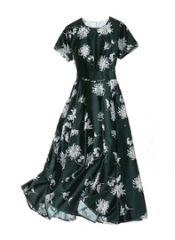 Ladylike Forest Green Dahlia-Print Midi Dress