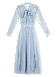 Pussy Bow Embroidered Tulle Dress in Blue