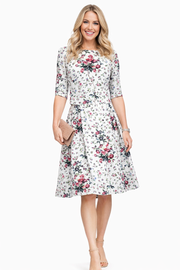 Floral Print Boxy Top Mock Two-piece Flared Dress