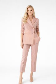 Dusty Pink Satin Double-Breasted Blazer and Cigarette Trousers Set
