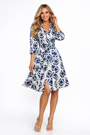 Ikat Batik Print V-neck Wrap Dress in Blue