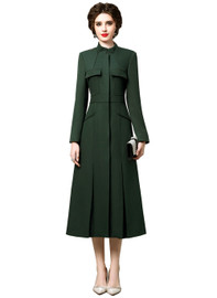 Green High Neck Military-style Structured Longline Coat