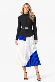 Black Fitted Jacket & Pleated Midi Skirt Co-ord Set