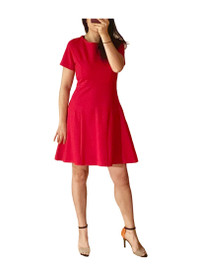 Raglan Cap Sleeve Bright Red Panel Fit-And-Flare Dress