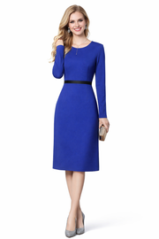 Royal Blue Body-hugging Jersey Sheath Dress with Black Waistline