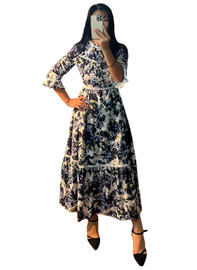 Victorian 3/4 Sleeve High Neck Crochet Lace Trim Floral Dress