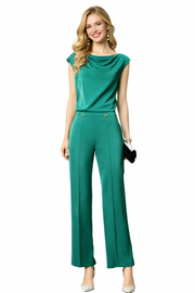 Cap-sleeve Draped Top & High-waisted Palazzo Pants Set