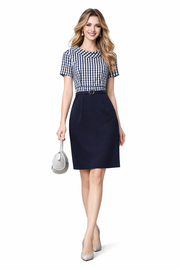 Roll Collar Mock Two-piece Gingham Pencil Dress