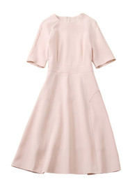 Light Pink Fit-and-Flare Midi Skater Dress with Elbow Sleeves