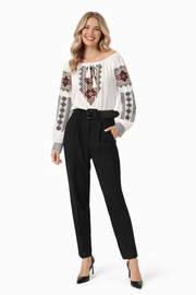 Embroidered Blouse & Cigarette-Style Trouser Set