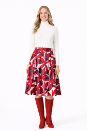 Turtleneck Knit Top with Abstract High Waist Skirt Set