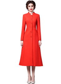 Mandarin Collar Button Front Fitted Maxi Coat Dress in Red
