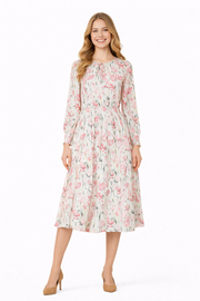 Floral Printed Chiffon Skater Dress with Figure-Flattering Shirred Waist