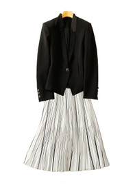 Black Fitted Blazer & High-Waisted Pleated Maxi Skirt Set