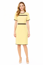 Amal Clooney Inspired Yellow Shift Dress with Black Trimming