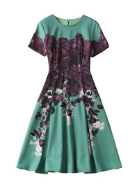 Green Floral Fit-and-Flared Pleated Dress Inspired by Queen Letizia