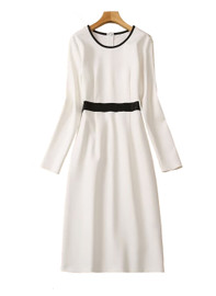 White Long Sleeve Fitted Dress with Black Trim Inspired by Princess Catherine