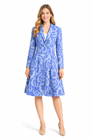 Shawl Collar Wide Waistband Midi-length Dress Coat in Blue