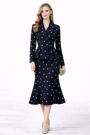 Princess Kate Inspired Peplum Jacket & Flared Midi Skirt Suit in Navy