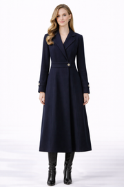 Ivanka Inspired Notched Collar Mid-Length Coat in Navy