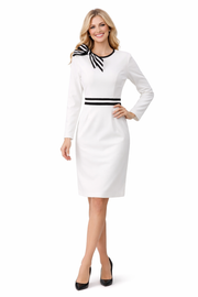 Striped Bow-Tie Contrast Waist Sheath Midi Dress