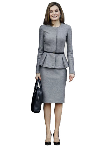 Grey Woolen Peplum Blazer and Pencil Skirt Co-ord Set
