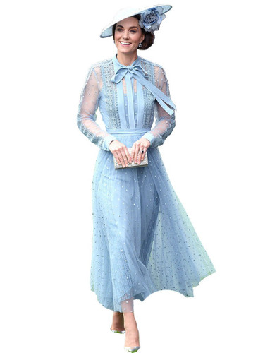 Blue Pussy Bow Top and Embroidered Tulle Skirt Co-ord Set