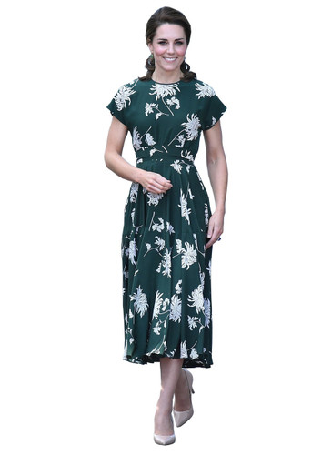 Ladylike Forest Green Dahlia-Print Midi Dress
