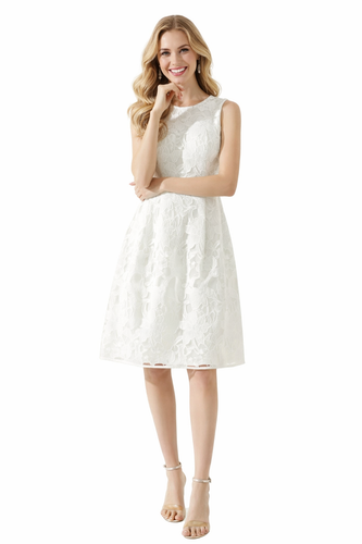 White Floral Lace Eyelet Fit-and-Flare Midi Dress
