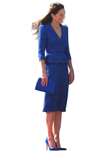 Royal Blue V-neck Floral Crochet Lace Peplum Skirt Dress