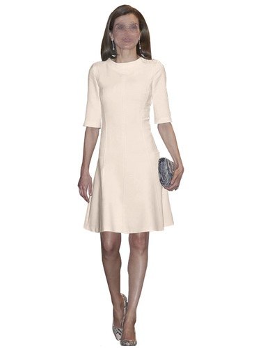 Beige Shoulder Embellished High Neck Fit-and-Flare Dress