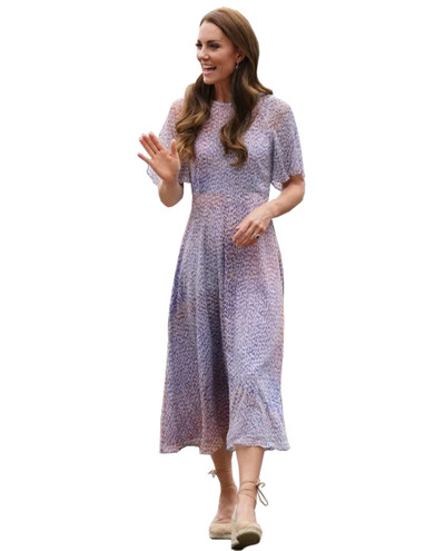 Lilac Multi Flutter Sleeve Fit-and-Flare Chiffon Midi Dress