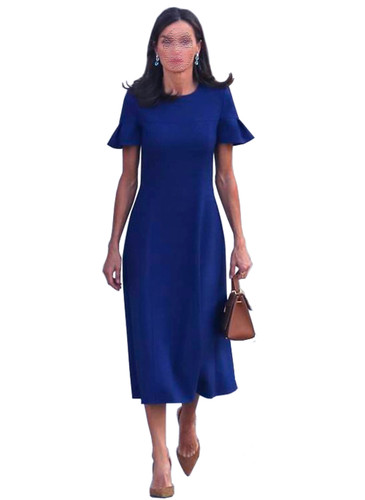 Navy Flutter Short-Sleeved A-line Midi Flare Dress Navy Flutter Short-Sleeved A-line Midi Flare Dress