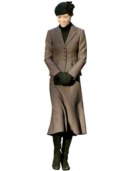 Beige Vintage-inspired Checked Blazer & Trumpet Skirt Set