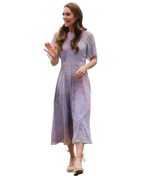 Lilac Multi Flutter Sleeve Fit-and-Flare Chiffon Midi Dress