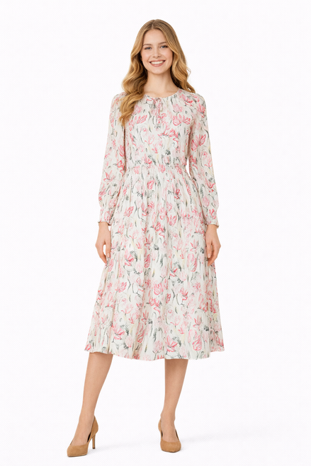 Floral Printed Chiffon Skater Dress with Figure-Flattering Shirred Waist