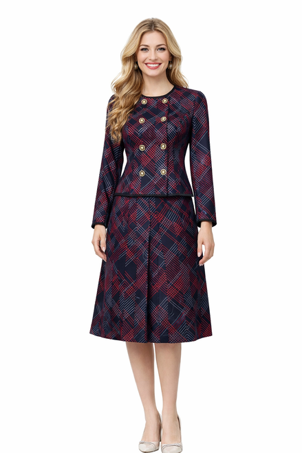 Amal Clooney-Inspired Collarless Jacket with Floral Buttons &  A-line Midi Skirt Set
