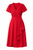 Red Wrap Neckline Empire Ruffled Midi Dress with Slit and Button Detail