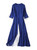 Navy V-Neck Midi Dress with Contrast Pleats