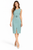 Model wearing a mint green sleeveless sheath dress with a round neckline, fitted waist, matching long belt and front skirt slit