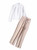 White Pintuck Blouse & Beige Self-Tie High-Waisted Trousers Set
